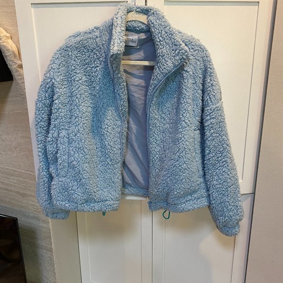 URBAN OUTFITTERS SKY BLUE DRAWSTRING TEDDY JACKET - Picture 3 of 5